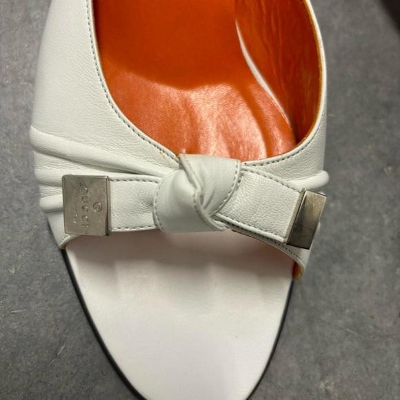 Vintage Y2K Gucci Open Toe Bow Tie Ruched Slip-on Mule Kitten Heels - Picture 3 of 7